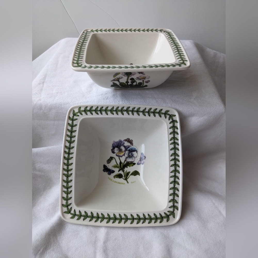 Portmeirion Botanic Garden Pansy Square Bowls Discontinued - 2